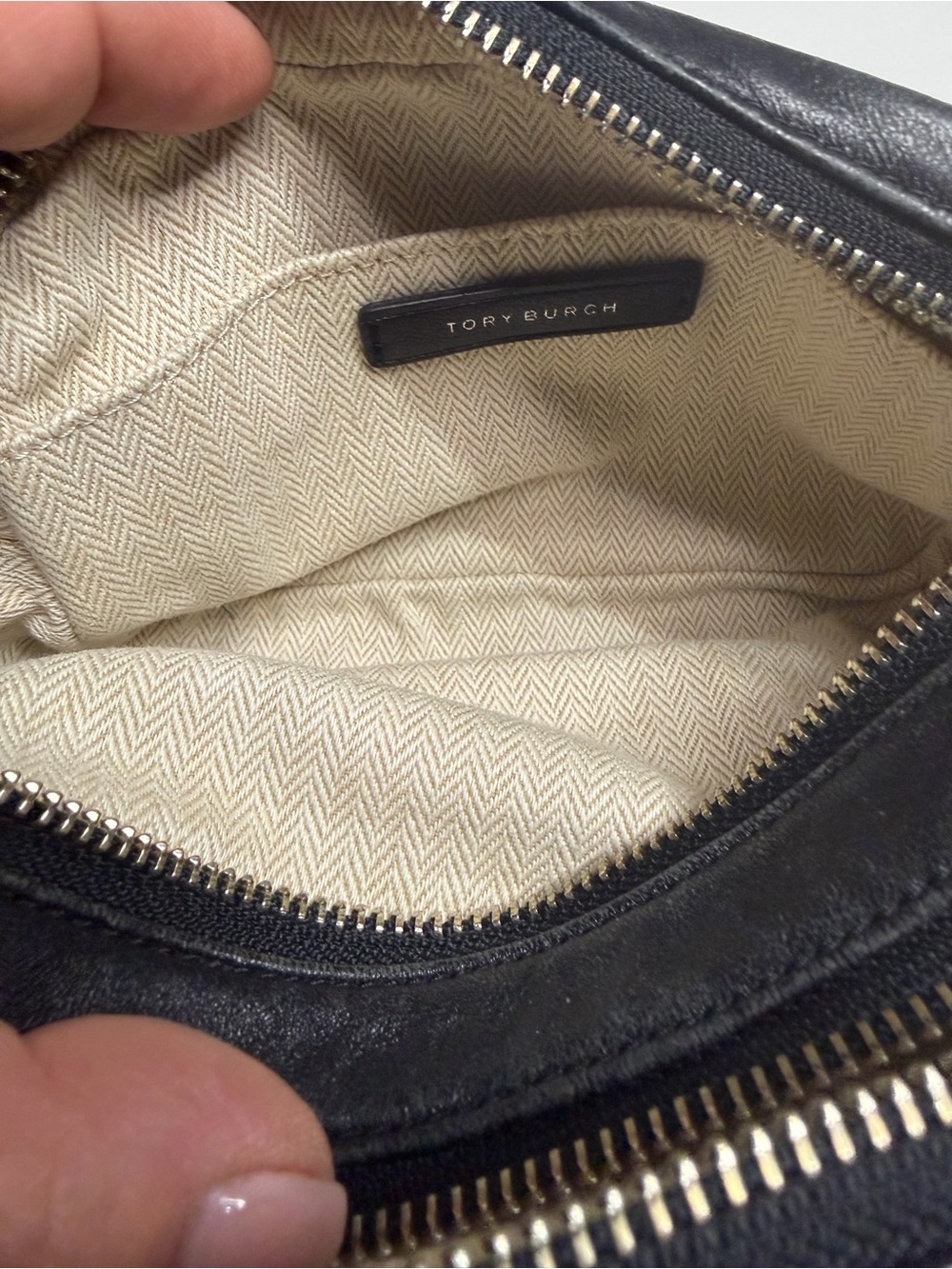 Tory Burch Black Quilted Logo Crossbody with Striped Webbing Strap - Picture 9 of 12